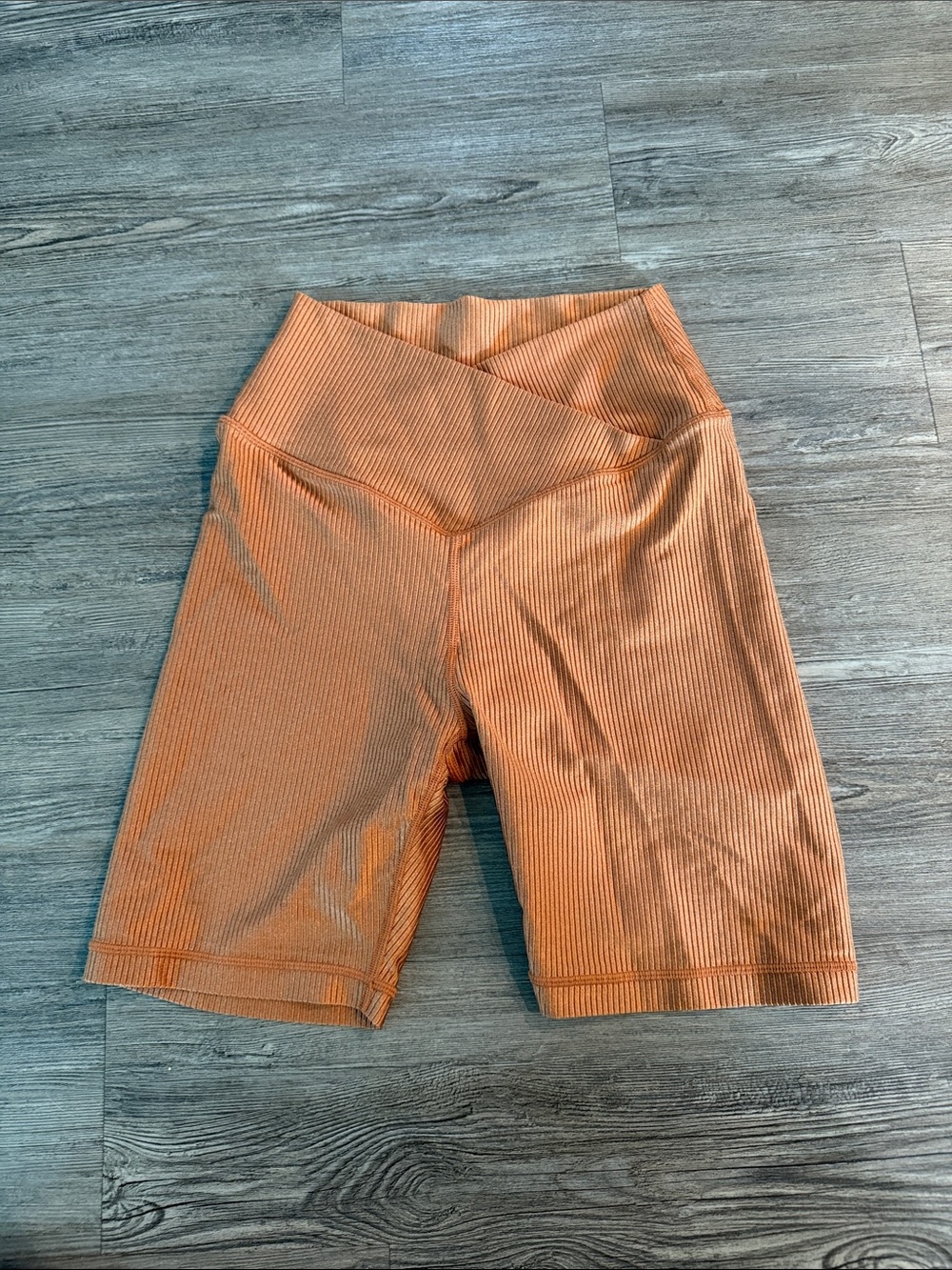 aerie Ribbed Crossover Waist Bike Shorts in Orange